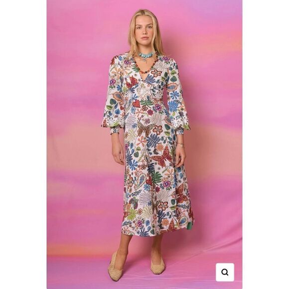 Rixo Dada Dress Woodstock Cream Multi - Picture 3 of 16